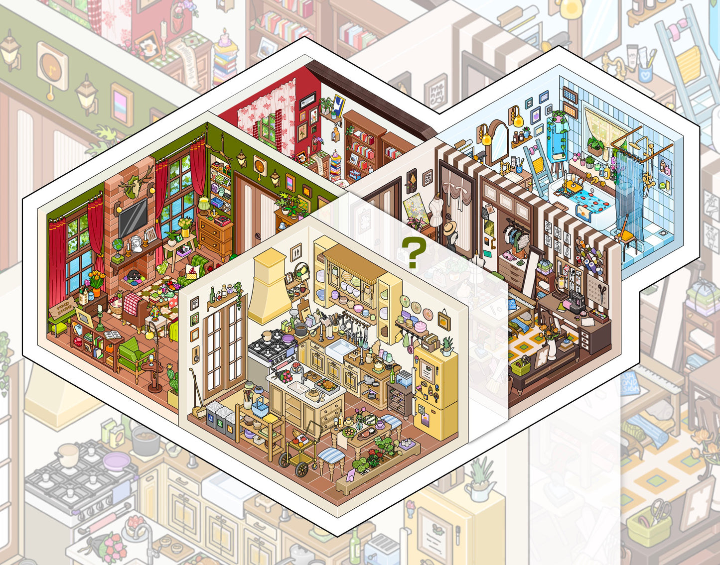 New Cozy Room 3D DIY Miniature Sticker -- 4 Scene Stickers