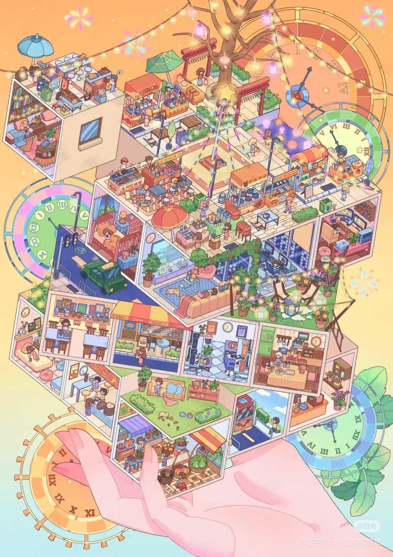 【Handheld Rubik's cube】Large size 3D DIY New Scene Sticker (25*37cm)