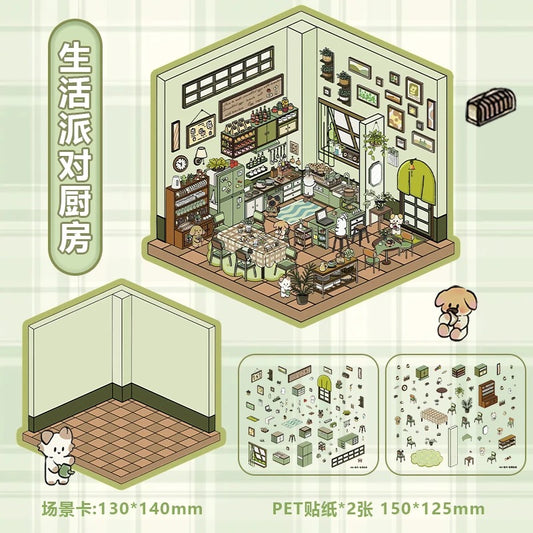 Life Party DIY 3D Relaxing Cilling Time Stickers ------4 sets Scene Stickers