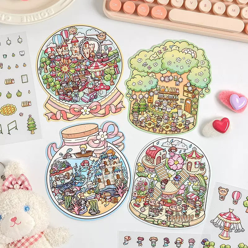 Mini 3D DIY relaxing Fun cute scene Stickers -- 9 sets Mini Beginner Stickers