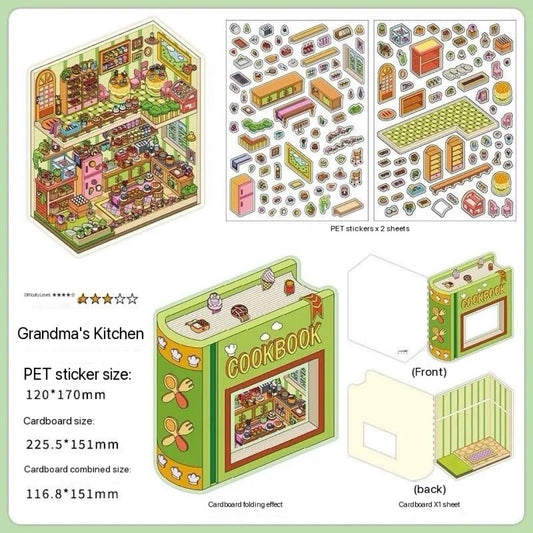 “Open for Business Today” Series 3D DIY Foldable Stickers -- 4 Scene Stixkers