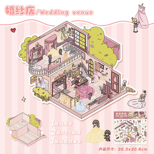 Happy Wedding world DIY 3D Scene Stickers---2 Cute Miniature Scenes