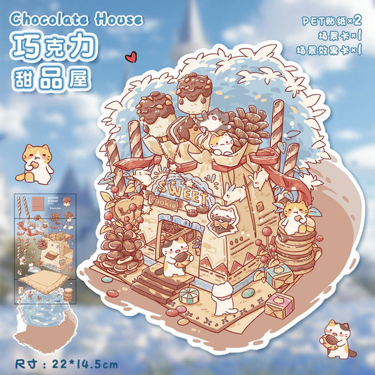 Food House DIY 3D mini relaxing Sticker---4 Cute Scenes