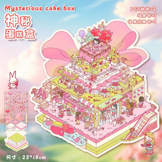 Happy Birthday Mysterious Cake Box 3D DIY Cute Pink Sticker