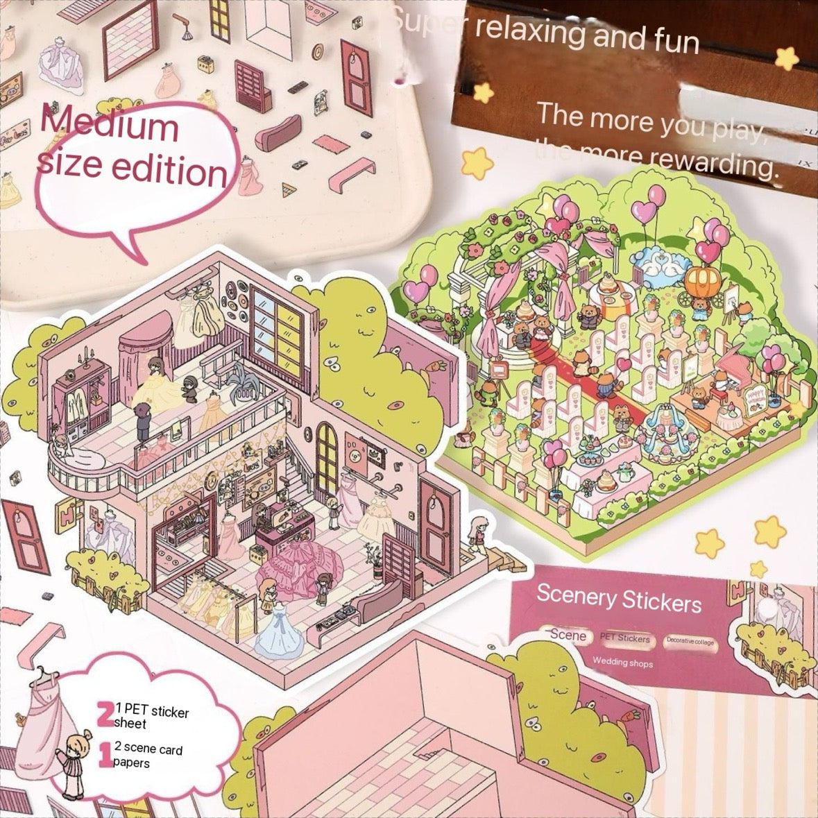 Happy Wedding world DIY 3D Scene Stickers---2 Cute Miniature Scenes