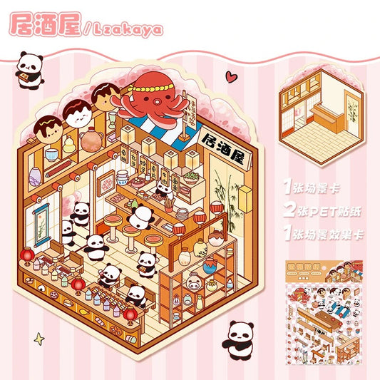 Shop Opening DIY 3D Miniature Stickers --4 Scene Stickers