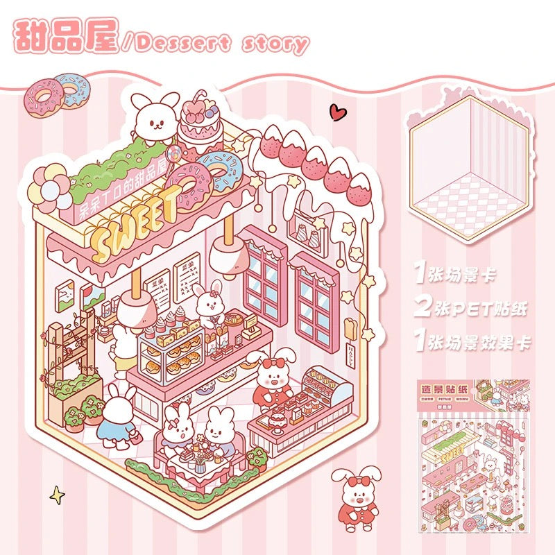 Shop Opening DIY 3D Miniature Stickers --4 Scene Stickers