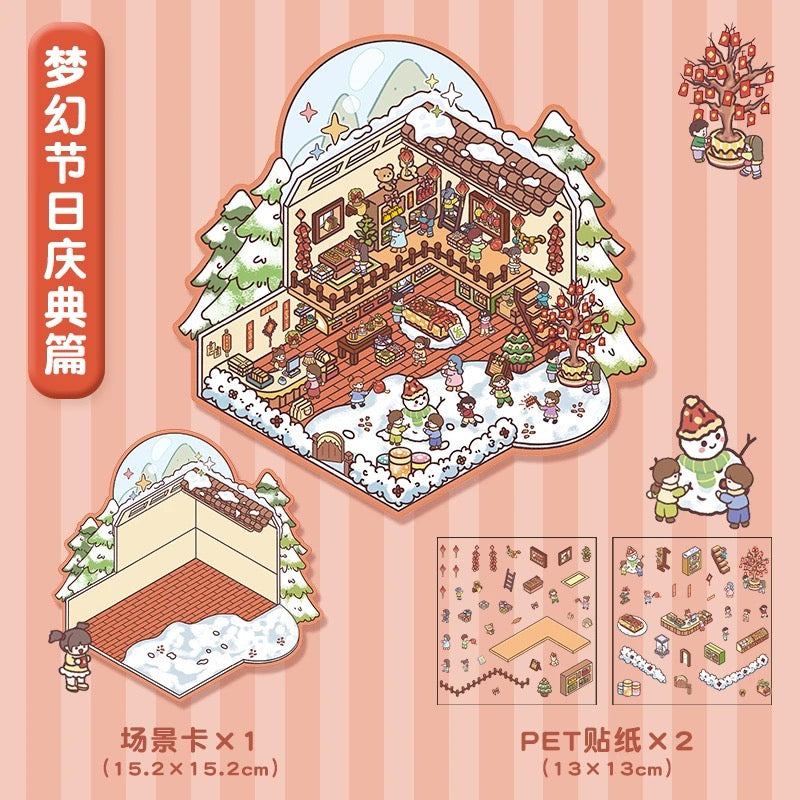 Holiday Party 3D Stress relief DIY Sticker --- 4 Enjoyment Scene Stickers