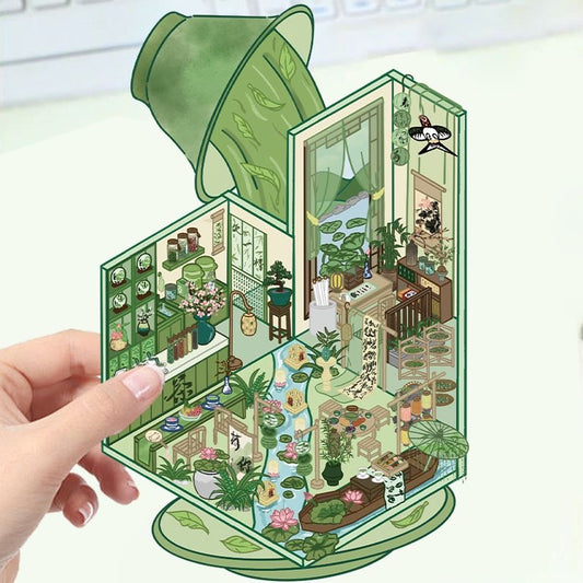 Elegant Teahouse Traditional Chinese Musical Instrument 3D DIY Scene Sticker