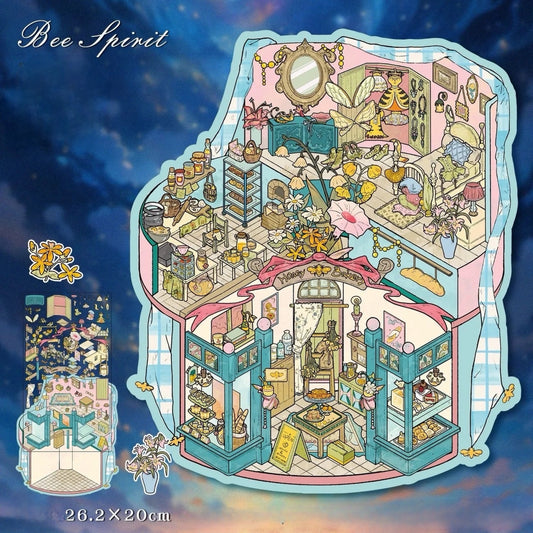 Herbal Witch & Bee Fairy Halloween Style DIY 3D Sticker -- 2 Scene Stickers