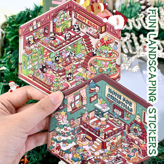 Christmas Party and Gifts 3D DIY Sticker -- 2 Miniature Scene Stickers