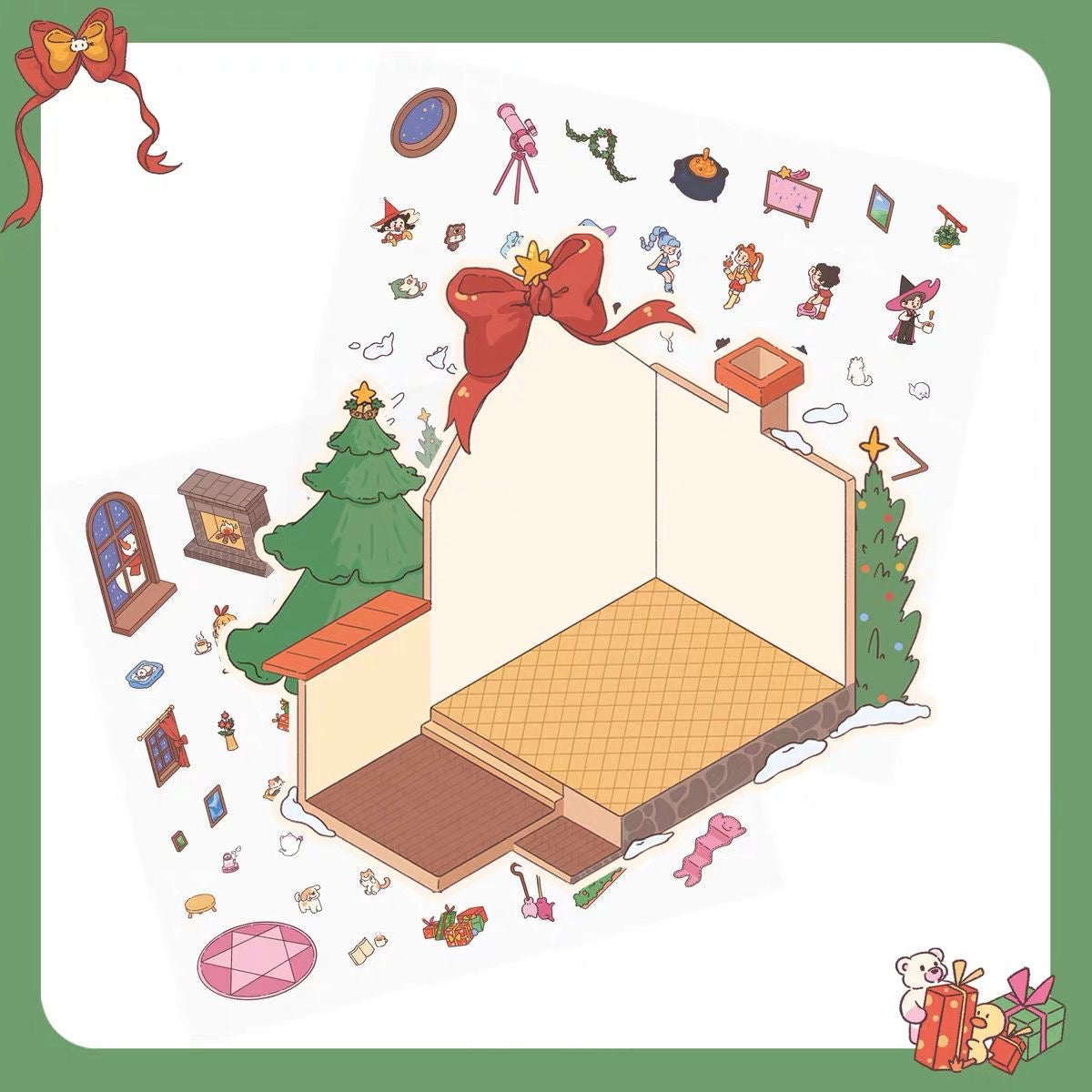Christmas Witch Party 3D DIY Miniature Sticker