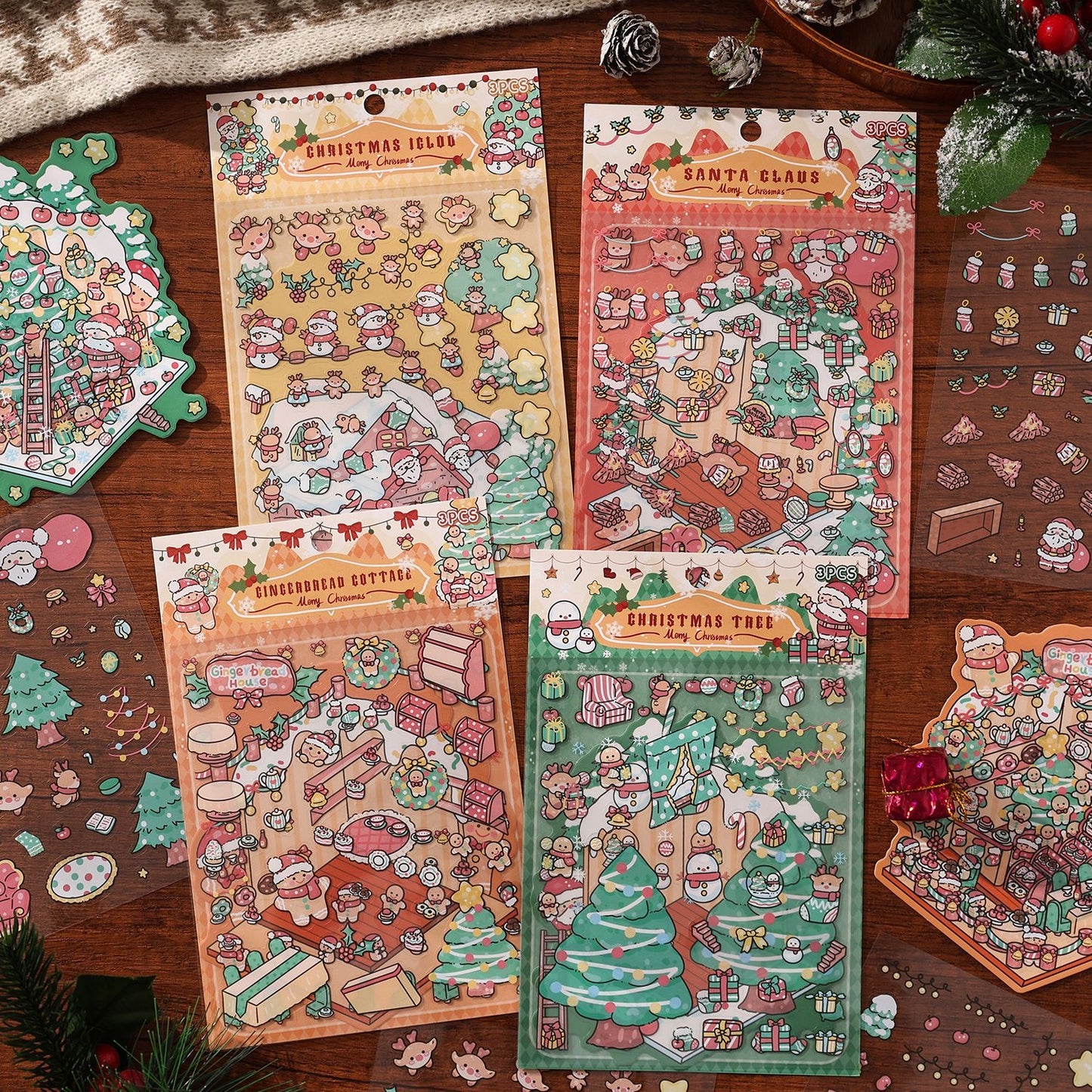 Christmas Eve Series 3D DIY Sticker -- 4 Miniature Stickers