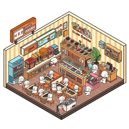 Cute Puppy Life DIY 3D Miniature Sticker -- 4 Scene Stickers