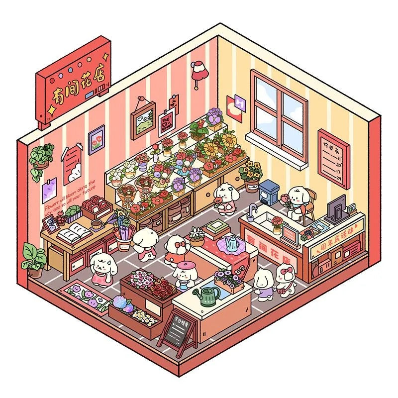 Cute Puppy Life DIY 3D Miniature Sticker -- 4 Scene Stickers