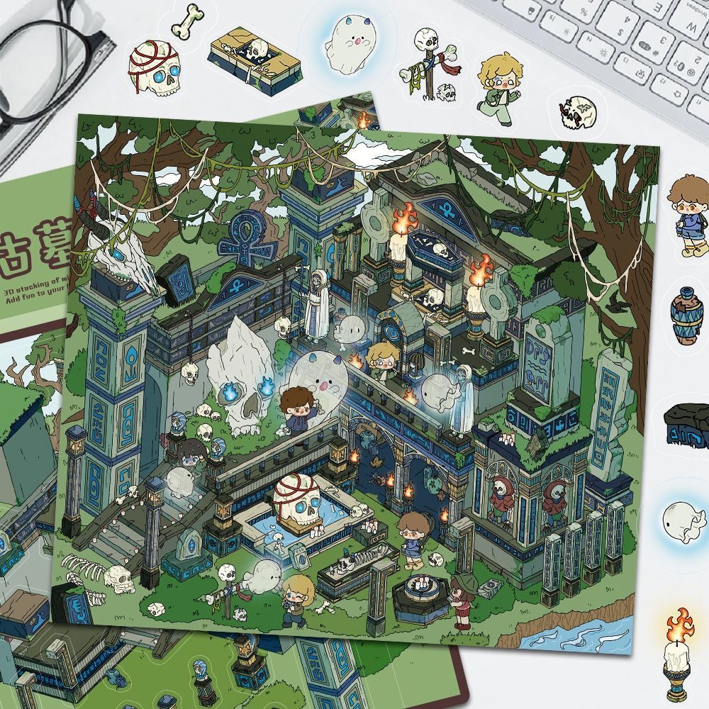 Ancient Tomb Adventure 3D DIY Miniature Sticker Halloween Horror Scene