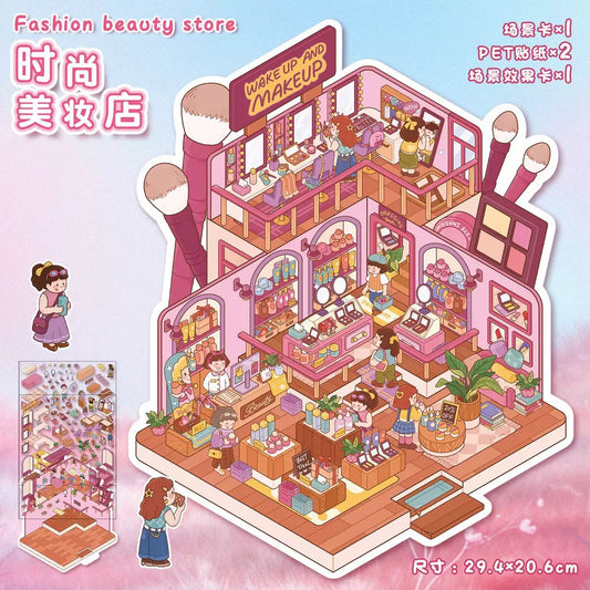 Lifestyle Series Large Size 3D DIY Miniature Sticker -- 2 Scene Stickers