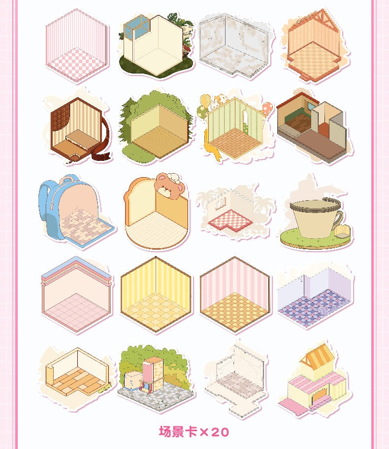 20 Scenes Cute Fairy Tale Cottage Miniature Scene Set 3D DIY Sticker Collection