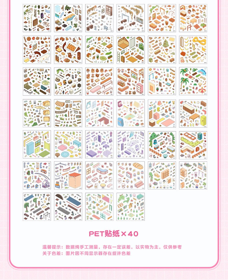20 Scenes Cute Fairy Tale Cottage Miniature Scene Set 3D DIY Sticker Collection