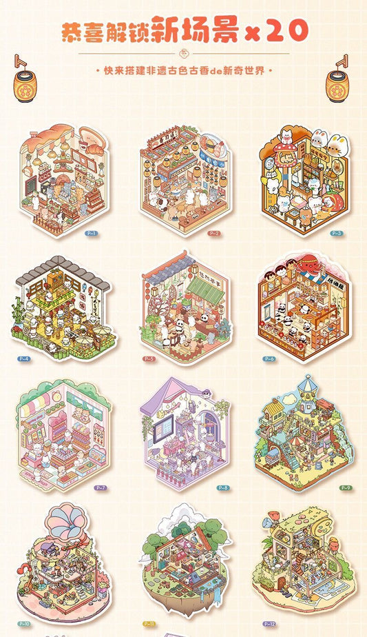 【D4】20 Cute Scenes Set 3D DIY Sticker Collection