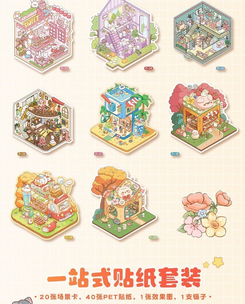 20 Cute Scenes Set 3D DIY Sticker Collection