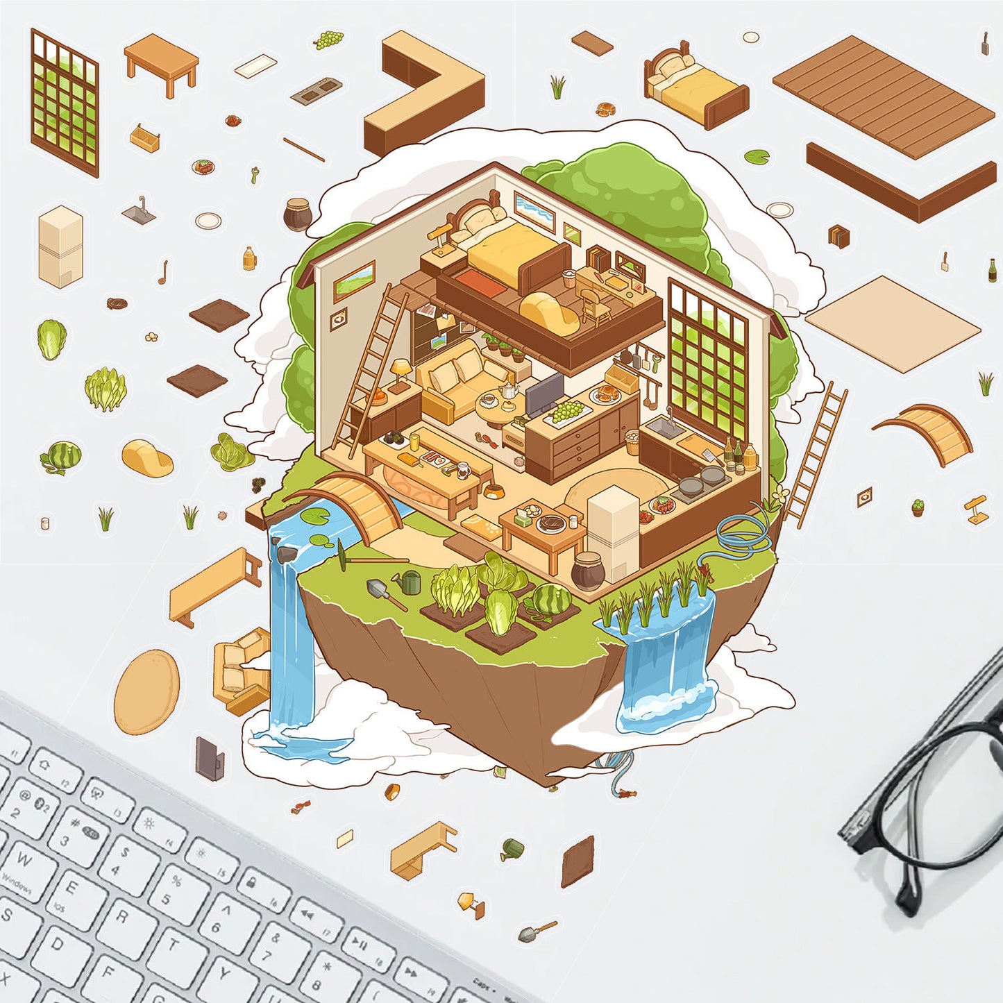 Sky Island 3D DIY Miniature Scene Fantasy Room Sticker