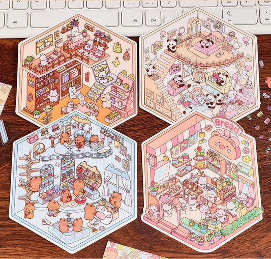 【D2】8 sets Adorable Miniature Scene Stickers for Relaxation & Stress Relief