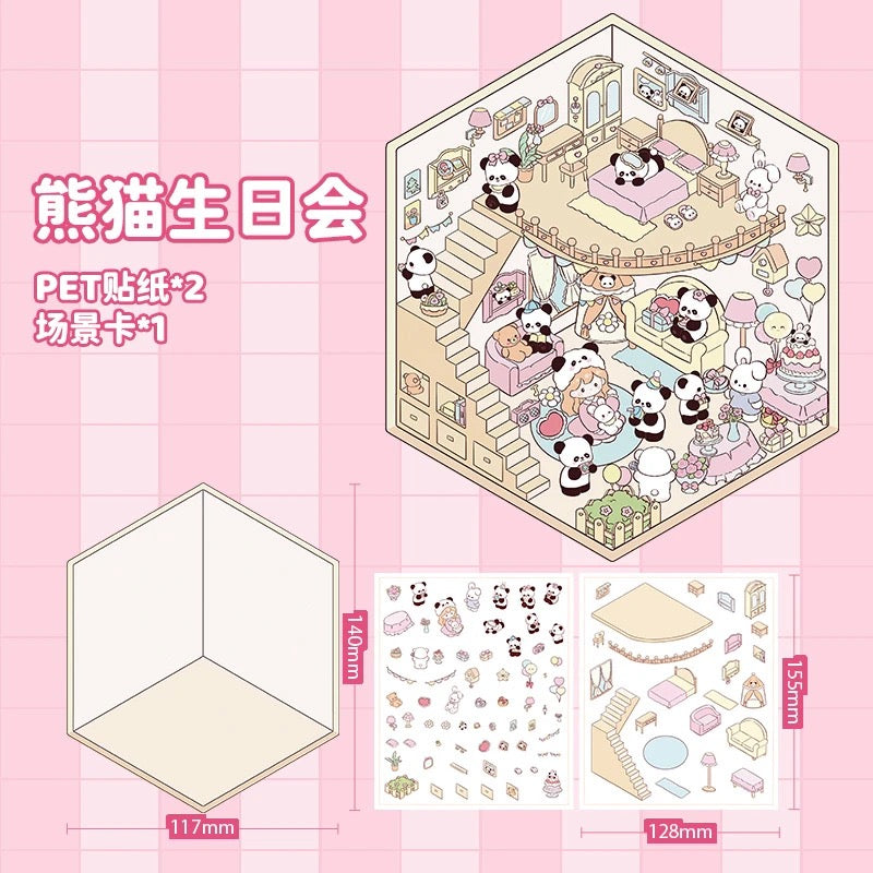 【D2】8 sets Adorable Miniature Scene Stickers for Relaxation & Stress Relief