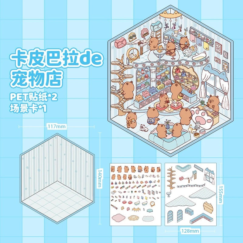【D2】8 sets Adorable Miniature Scene Stickers for Relaxation & Stress Relief