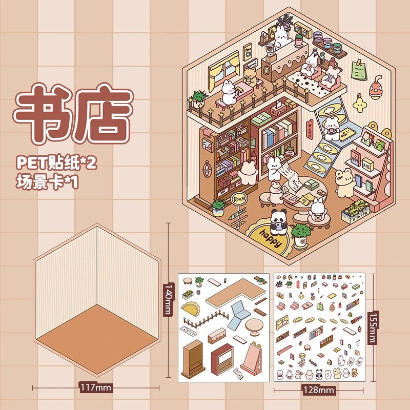 【D2】8 sets Adorable Miniature Scene Stickers for Relaxation & Stress Relief