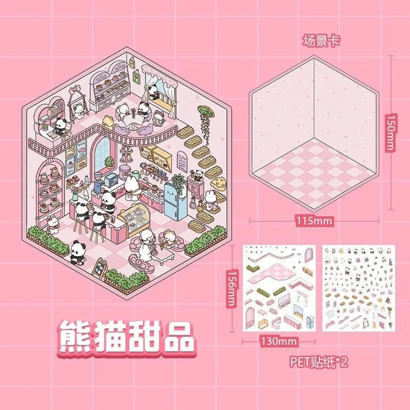 【D2】8 sets Adorable Miniature Scene Stickers for Relaxation & Stress Relief