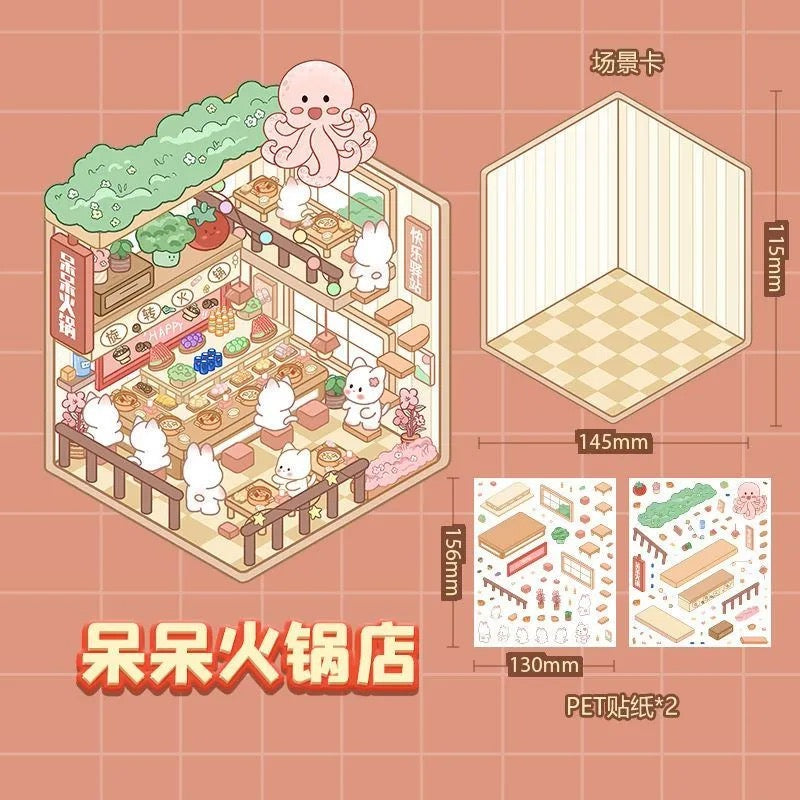 【D2】8 sets Adorable Miniature Scene Stickers for Relaxation & Stress Relief