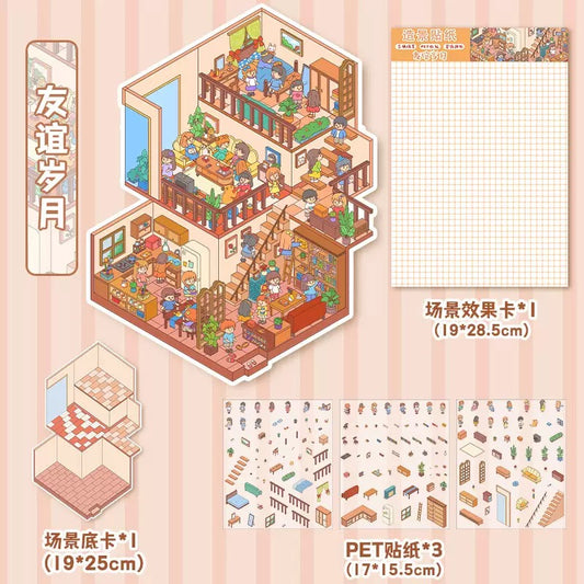 【Ancient Chinese Style】 3D DIY Miniature Sticker - 4 Scene Stickers