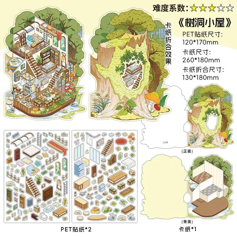 【Nature’s Shelter】Foldable 3D DIY Relaxing Therapy Miniature Sticker - 4 Scene Stickers