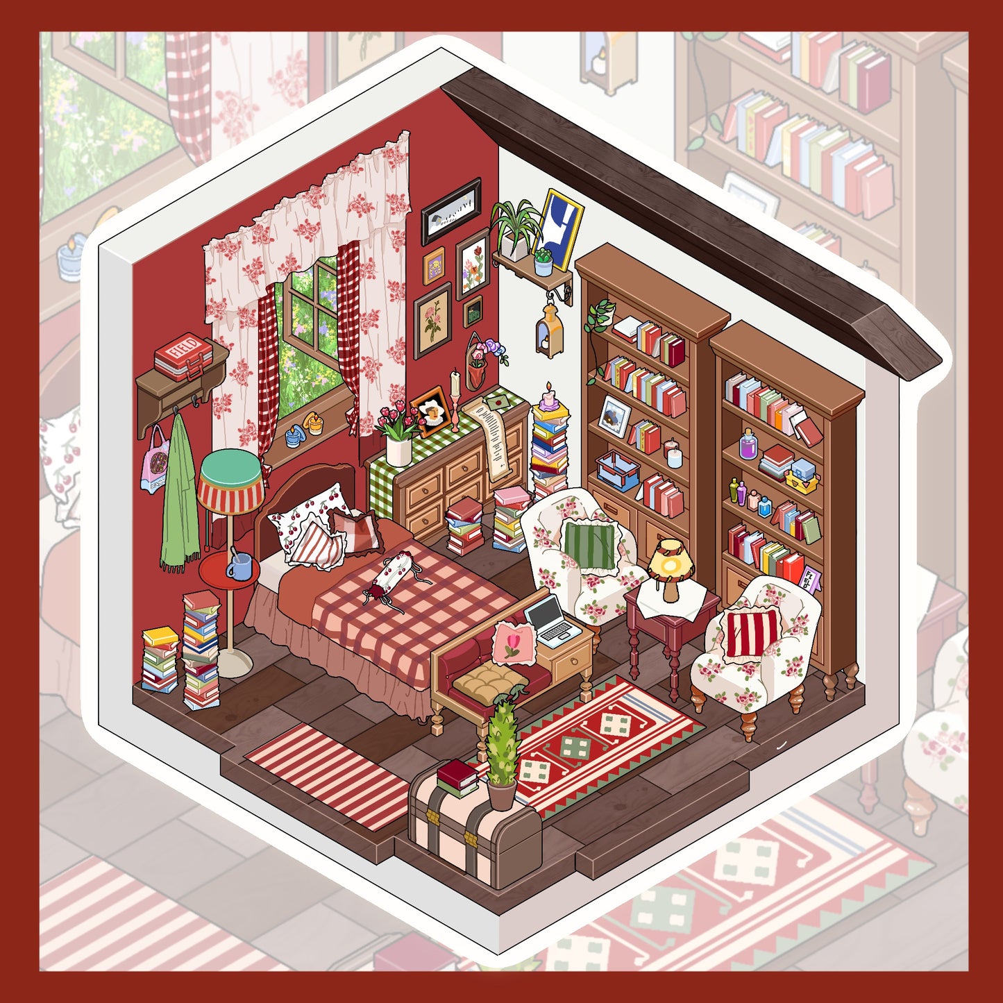 New Cozy Room 3D DIY Miniature Sticker -- 4 Scene Stickers