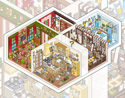 New Cozy Room 3D DIY Miniature Sticker -- 4 Scene Stickers