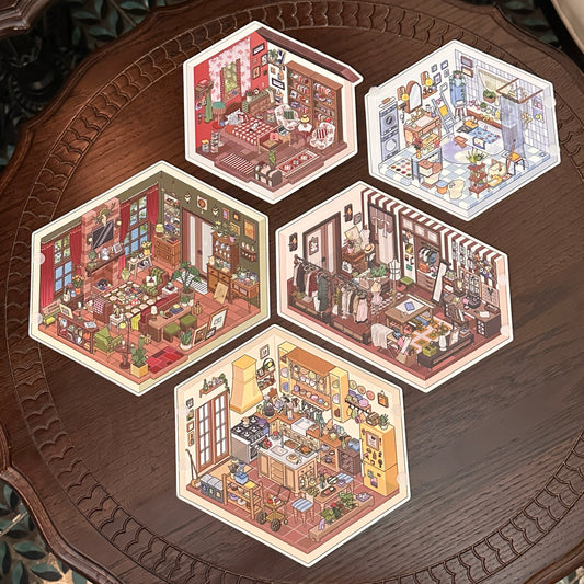 New Cozy Room 3D DIY Miniature Sticker -- 4 Scene Stickers