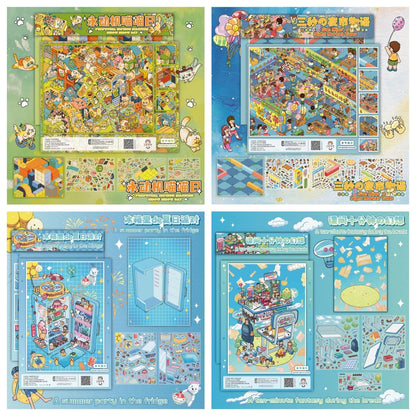 【Summer Fantasy】Lovely Cute Relaxing Scene Stickers - 4 Miniature stickers