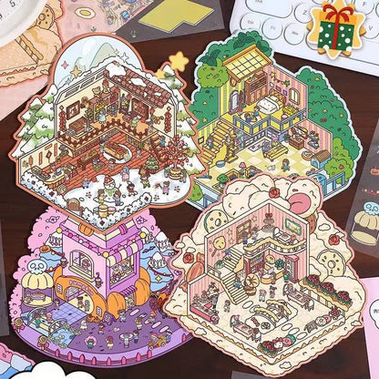 Holiday Party 3D Stress relief DIY Sticker --- 4 Enjoyment Scene Stickers