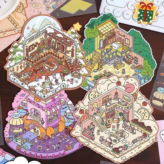 Holiday Party 3D Stress relief DIY Sticker --- 4 Enjoyment Scene Stickers