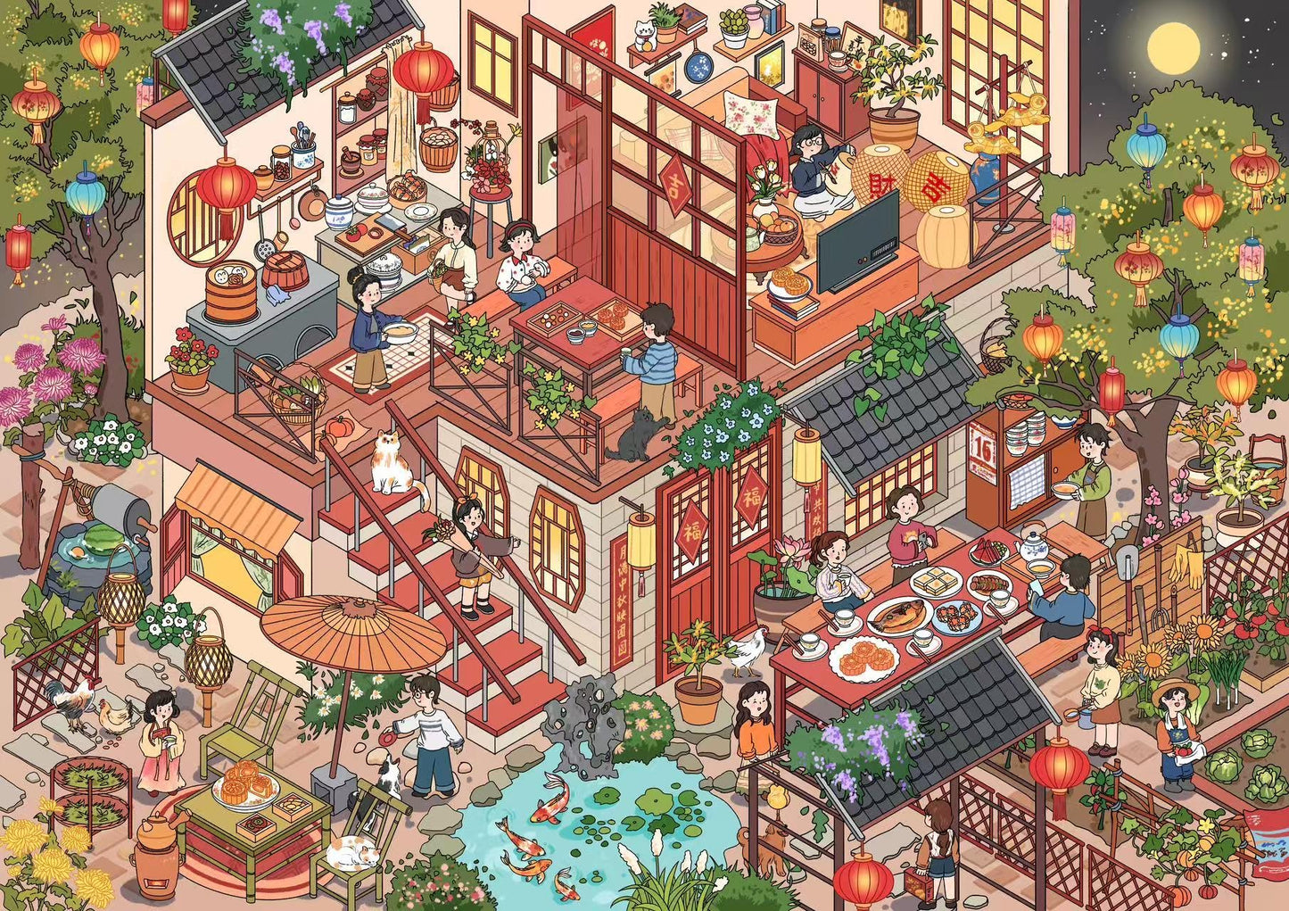 【Mid-Autumn Festival】Large size Chinese Culture Scene Sticker (21.6*32.9cm)