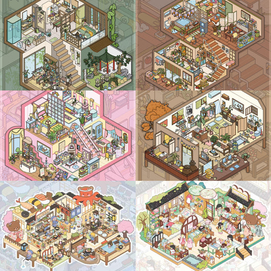 【D5】3D DIY Miniature Sticker - 6 Scene Stickers