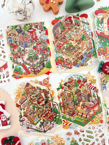 【Christmas Card】Christmas 3D DIY Miniature Sticker - 12 Scene Stickers