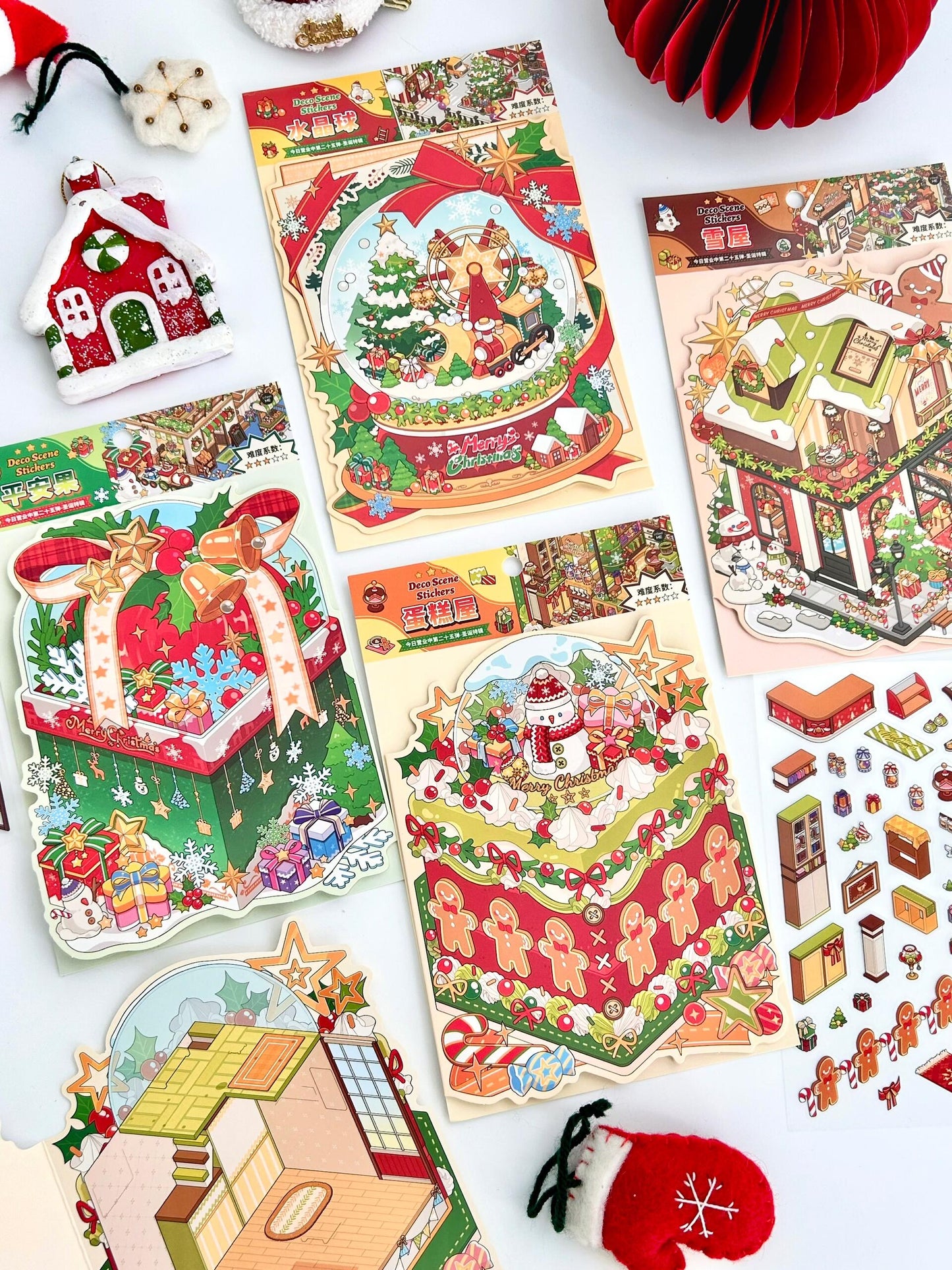 【Christmas Card】Christmas 3D DIY Miniature Sticker - 12 Scene Stickers