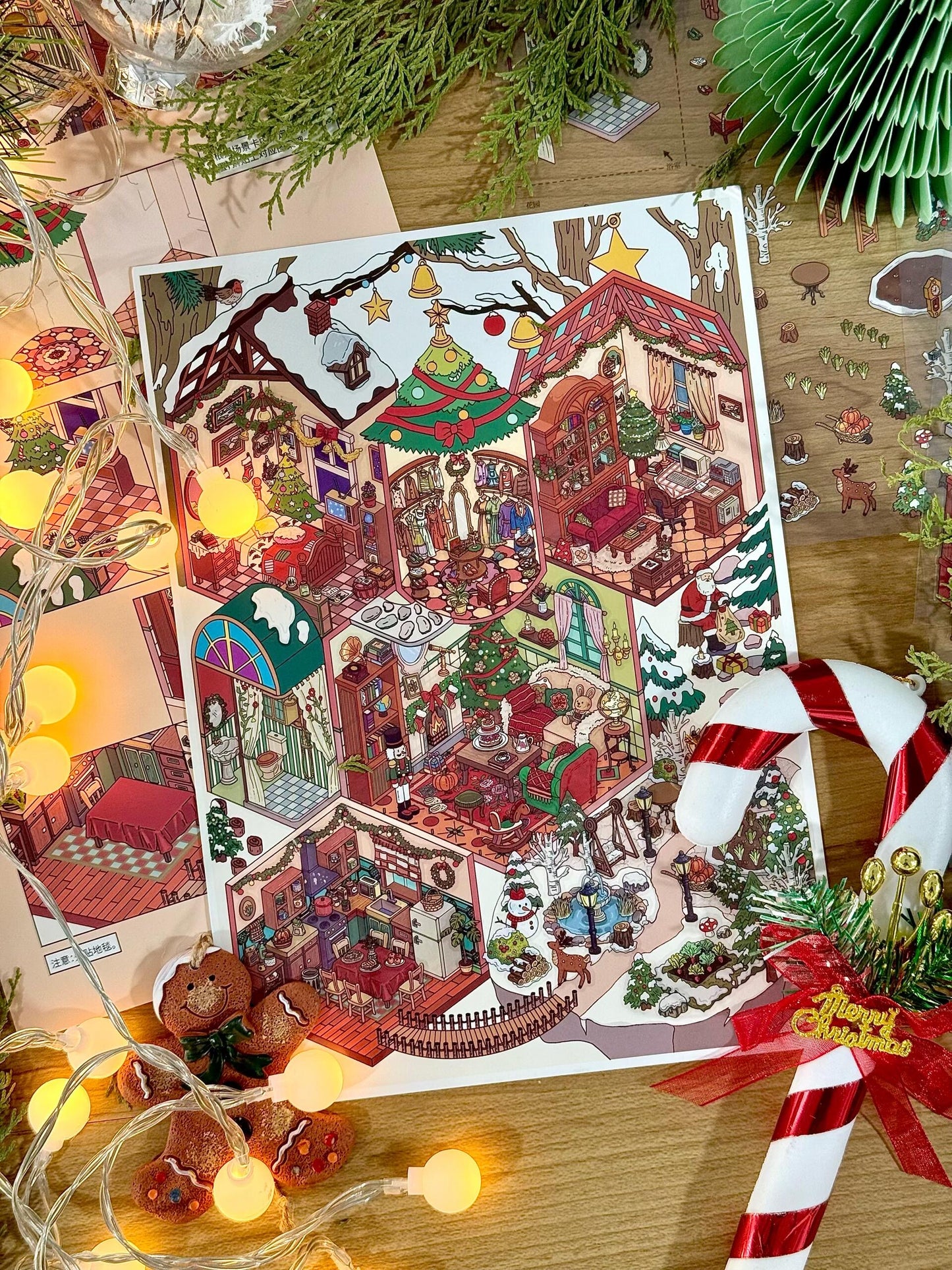 【Christmas Card】Christmas 3D DIY Miniature Sticker - 12 Scene Stickers