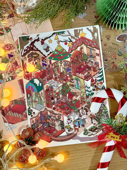 【Christmas Card】Christmas 3D DIY Miniature Sticker - 12 Scene Stickers