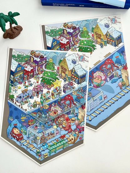 【Christmas Card】Christmas 3D DIY Miniature Sticker - 12 Scene Stickers