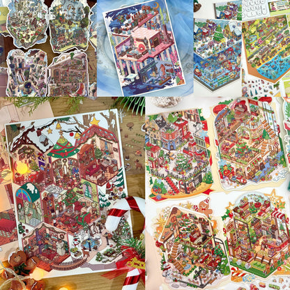 【Christmas Card】Christmas 3D DIY Miniature Sticker - 12 Scene Stickers