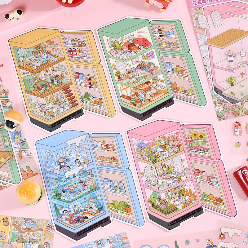 【Surprise Refrigerator】3D DIY Miniature Sticker - 4 Scene Stickers (16*21cm)