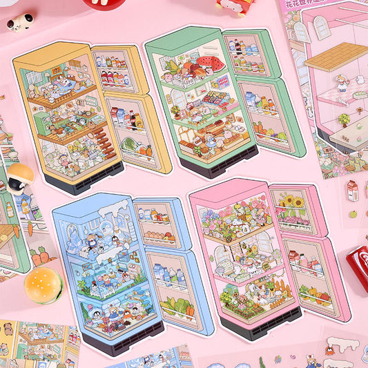 【Surprise Refrigerator】3D DIY Miniature Sticker - 4 Scene Stickers (16*21cm)
